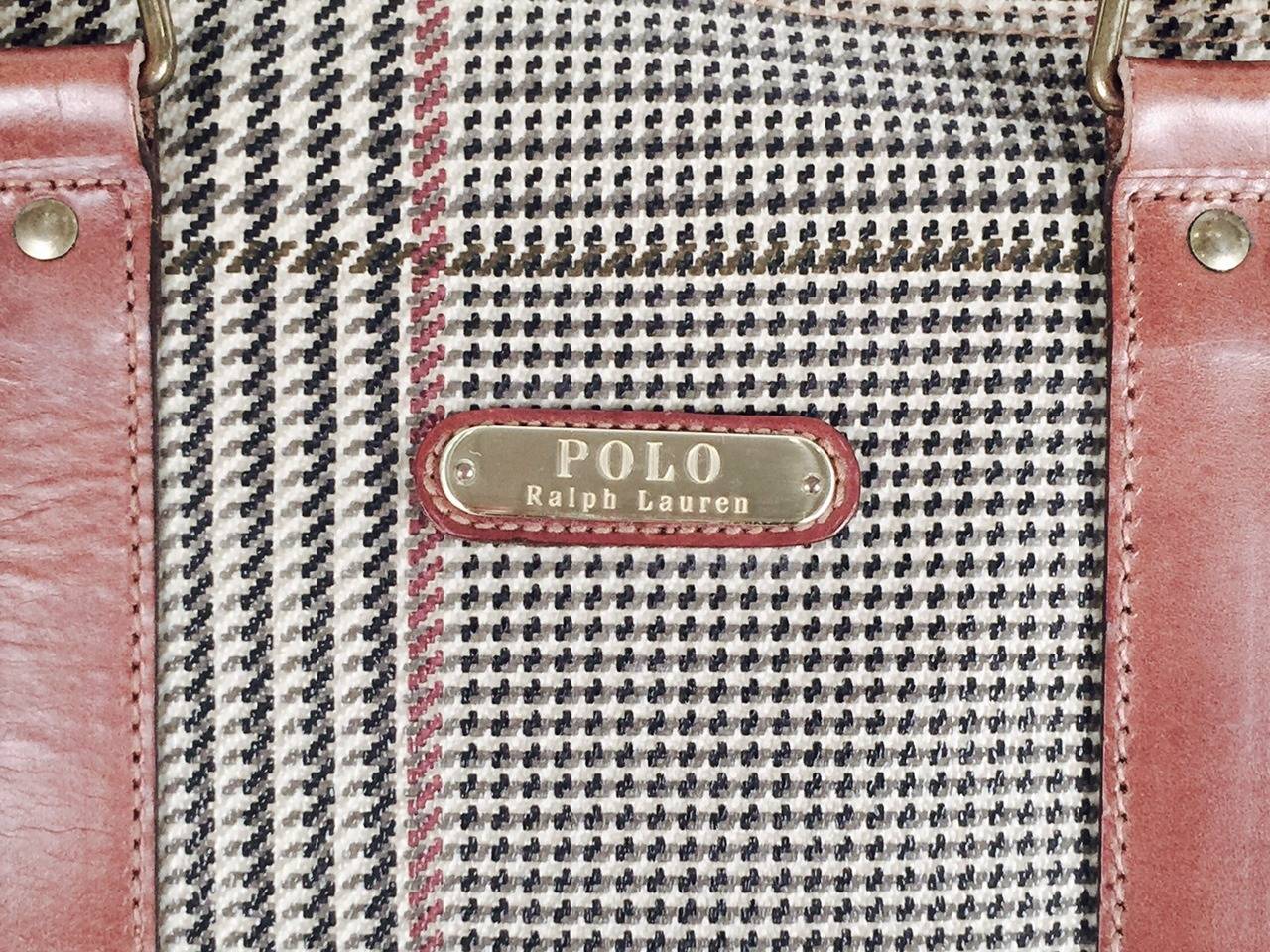 Polo Ralph Lauren Herringbone Plaid Weekender Shoulder Duffel For Sale 2