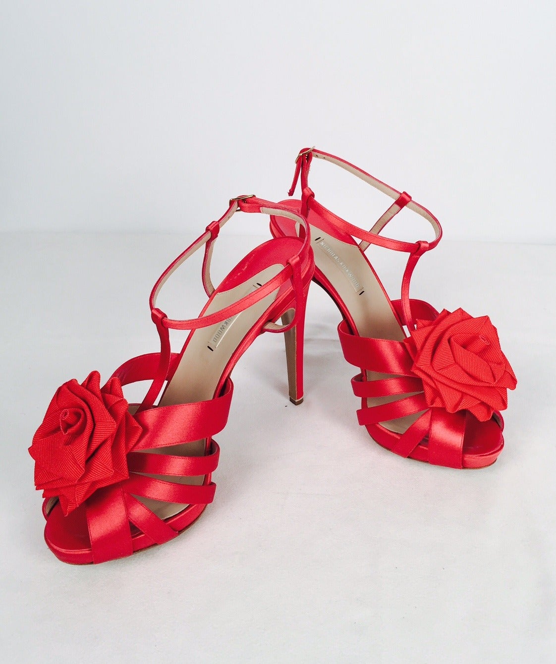 New Nicholas Kirkwood Red Satin High Heel Platform Sandals For Sale 1