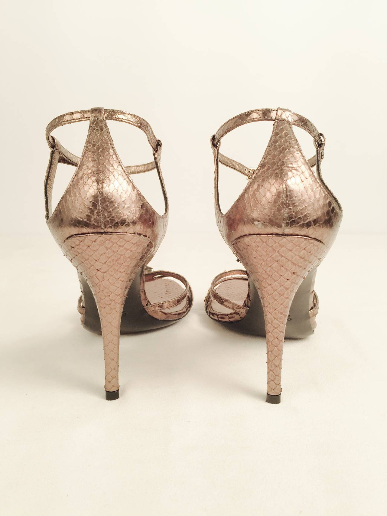 Women's Gucci Mettalic Snakeskin High Heel Strappy Sandals For Sale