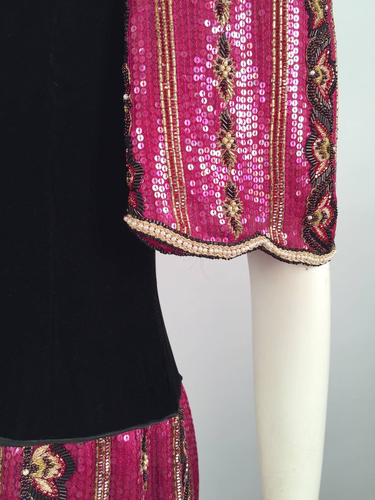 Vintage Mary McFadden Embroidered Silk Dress With Velvet For Sale 2