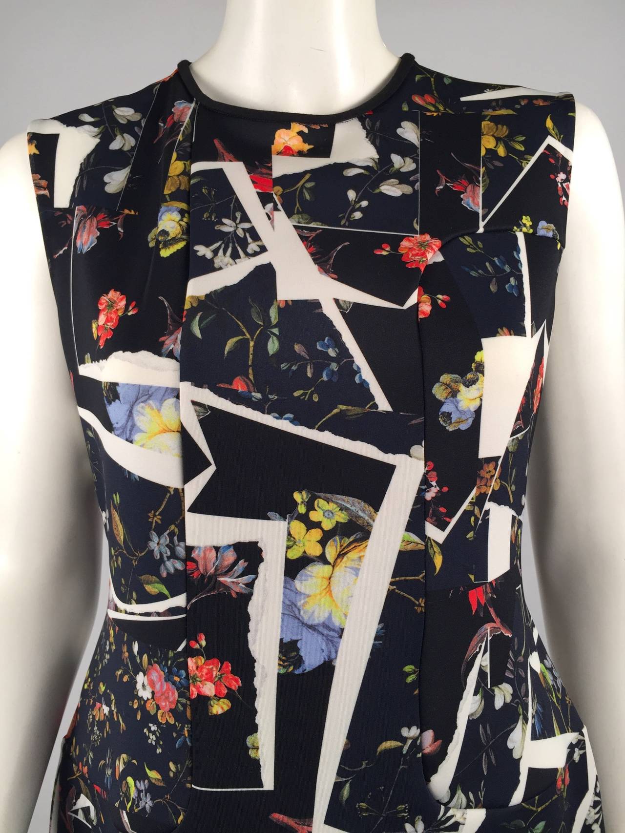 Erdem Black Multicolor Print Sleeveless Sheath Dress In Excellent Condition For Sale In Palm Beach, FL