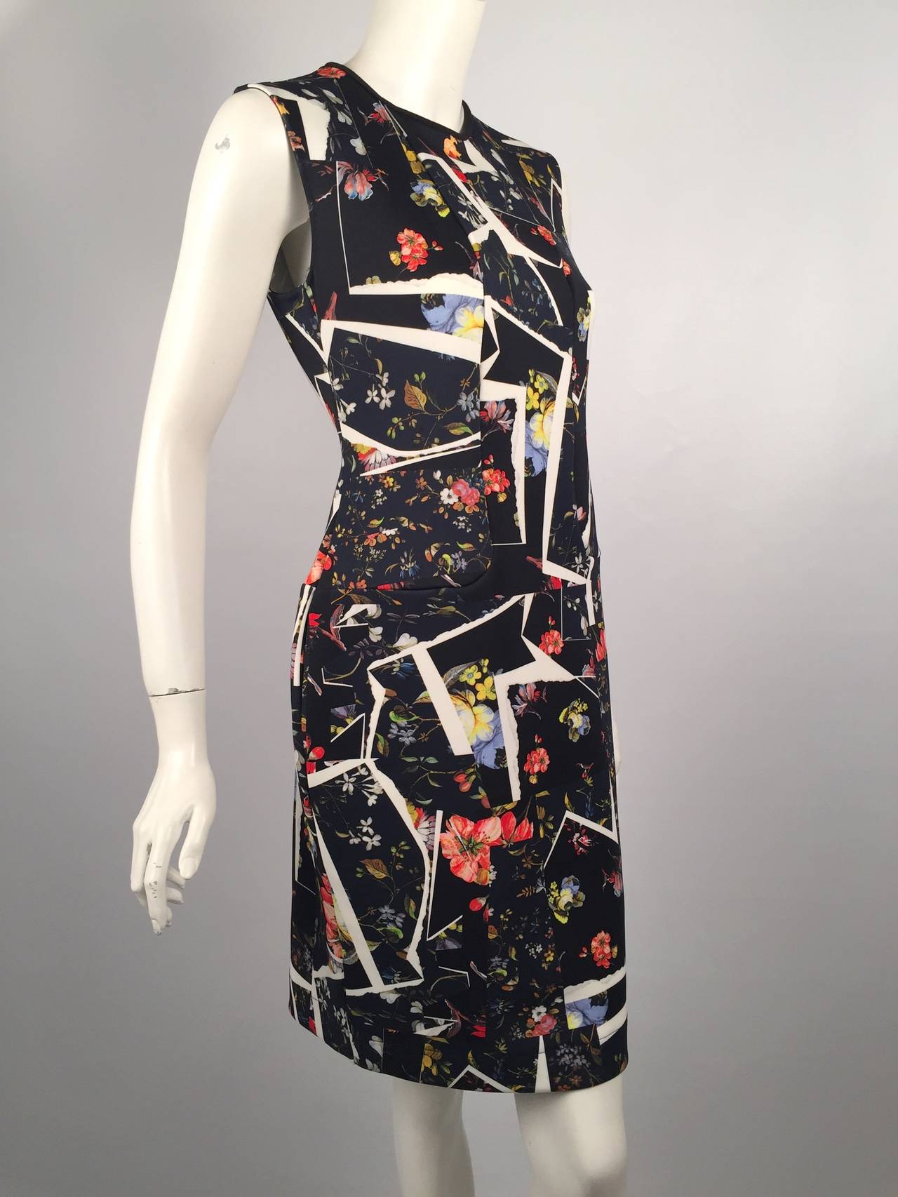 Women's Erdem Black Multicolor Print Sleeveless Sheath Dress For Sale