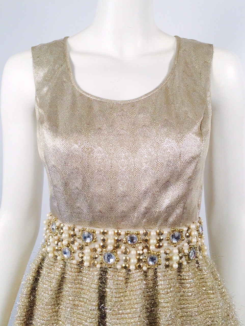New Fiandaca Pewter and Gold Sleeveless Metallic Dress In New Condition For Sale In Palm Beach, FL