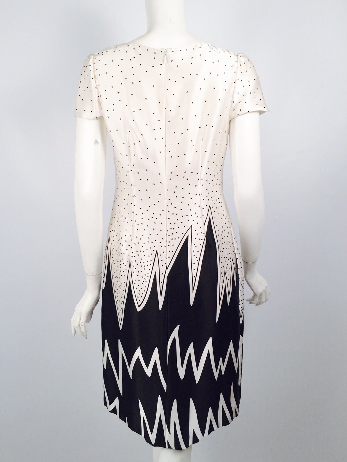 100% Silk Fiandaca Black and White Polka Dots and Flames Dress In Excellent Condition For Sale In Palm Beach, FL