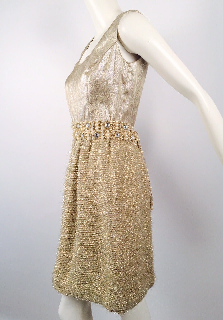 Brown New Fiandaca Pewter and Gold Sleeveless Metallic Dress For Sale