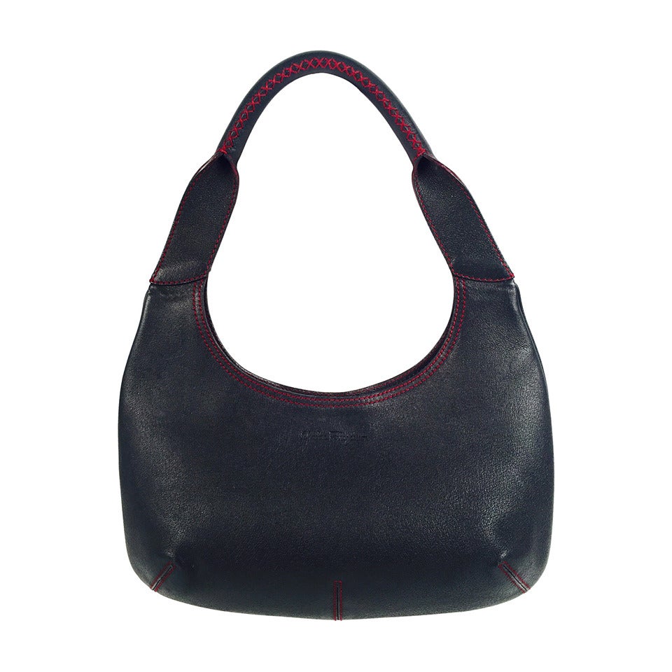 Salvatore Ferragamo Navy Leather Hobo Shoulder Bag For Sale