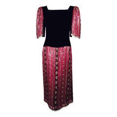 Vintage Mary McFadden Embroidered Silk Dress With Velvet