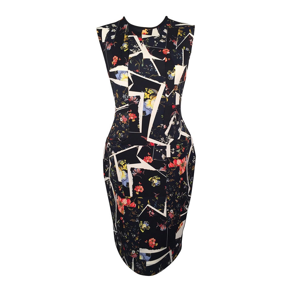 Erdem Black Multicolor Print Sleeveless Sheath Dress For Sale