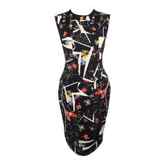 Erdem Black Multicolor Print Sleeveless Sheath Dress