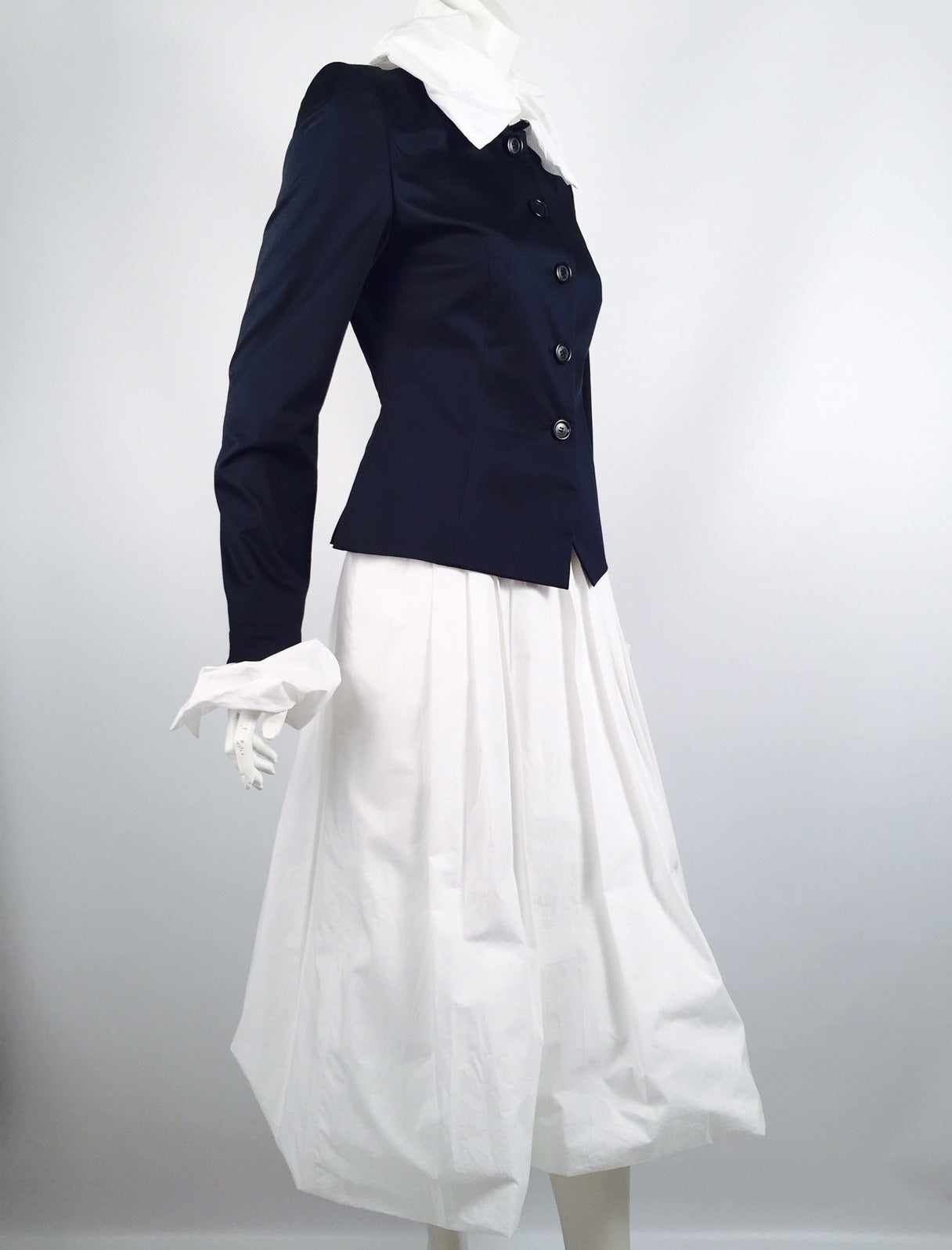 Gray Pauw Navy and White Cotton Skirt Suit Ensemble