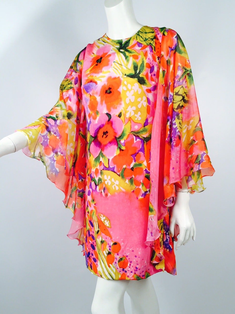 Pink New Paola Quadretti Alta Moda Floral 100% Silk Dress
