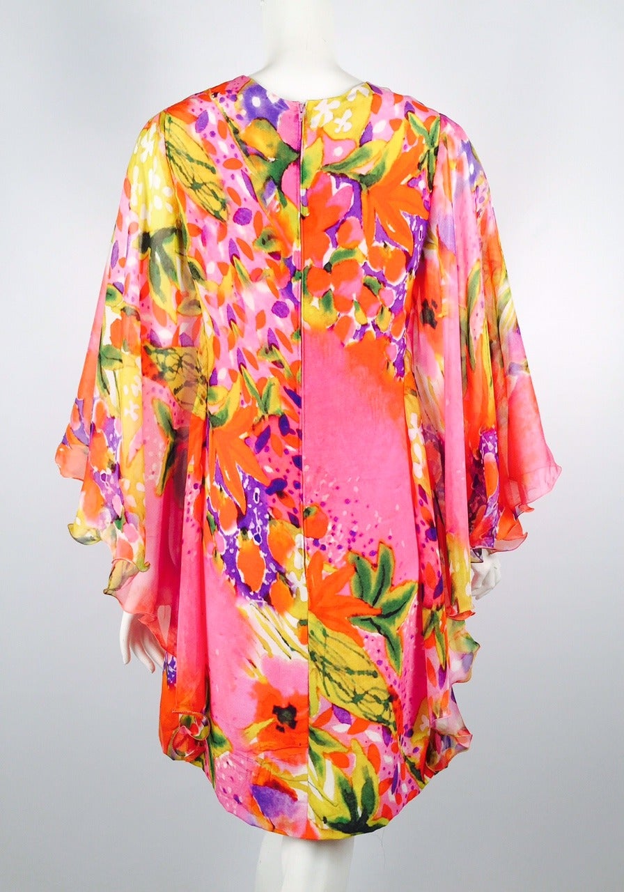 New Paola Quadretti Alta Moda Floral 100% Silk Dress at 1stDibs