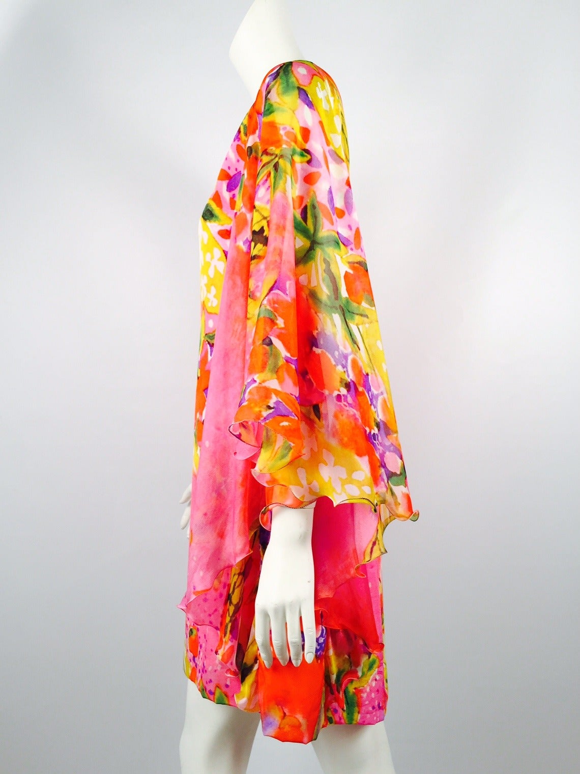 New Paola Quadretti Alta Moda Floral 100% Silk Dress In New Condition In Palm Beach, FL