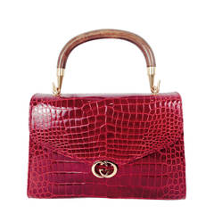 Vintage Gucci Burgundy Crocodile Handbag 8