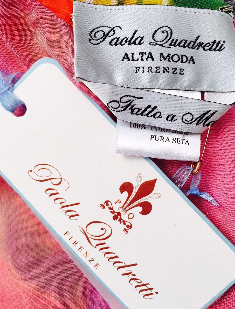 Women's New Paola Quadretti Alta Moda Floral 100% Silk Dress