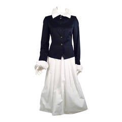Pauw Navy and White Cotton Skirt Suit Ensemble