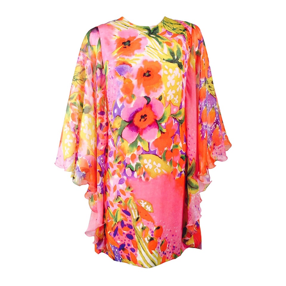 New Paola Quadretti Alta Moda Floral 100% Silk Dress