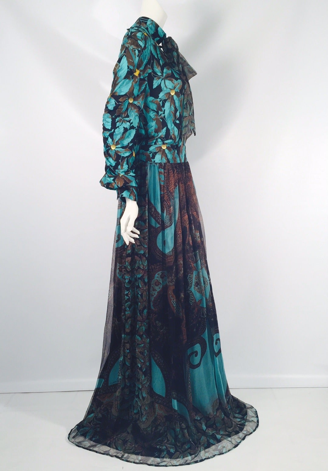 Black New CLASS Roberto Cavalli Long Sleeve Print Evening Gown For Sale