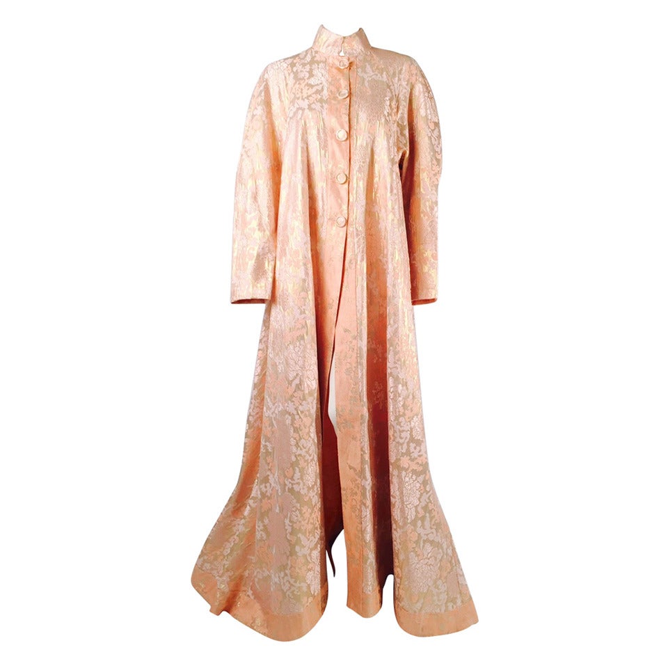 Vintage Fernando Sanchez 100% Silk Brocade Opera Coat For Sale