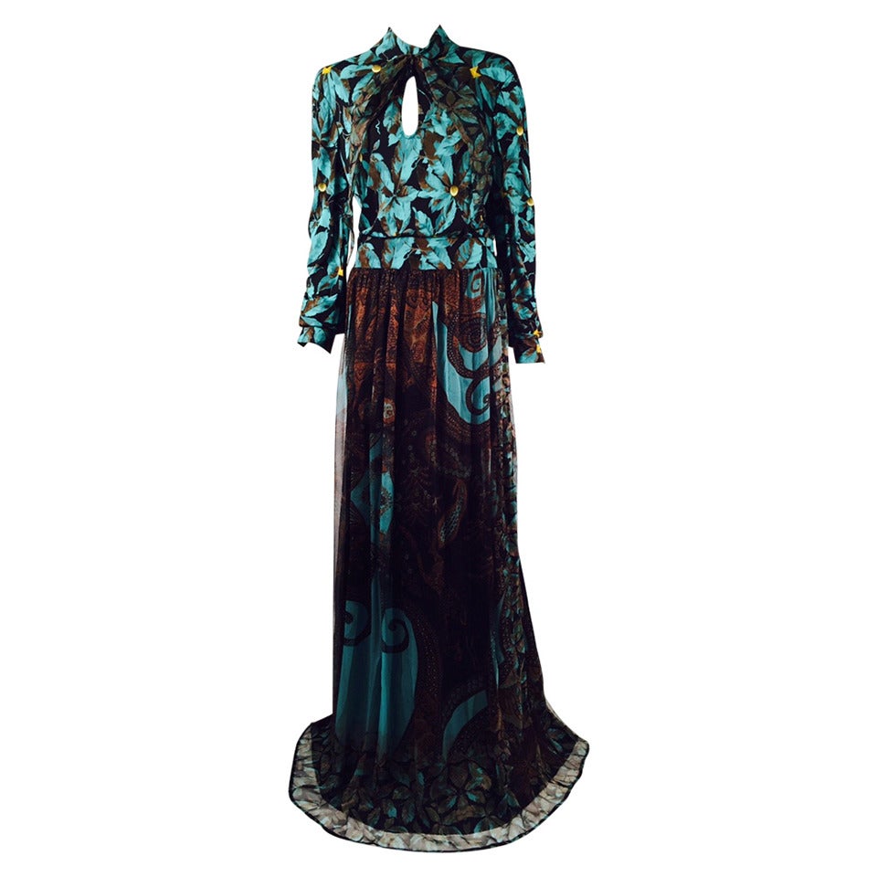 New CLASS Roberto Cavalli Long Sleeve Print Evening Gown For Sale