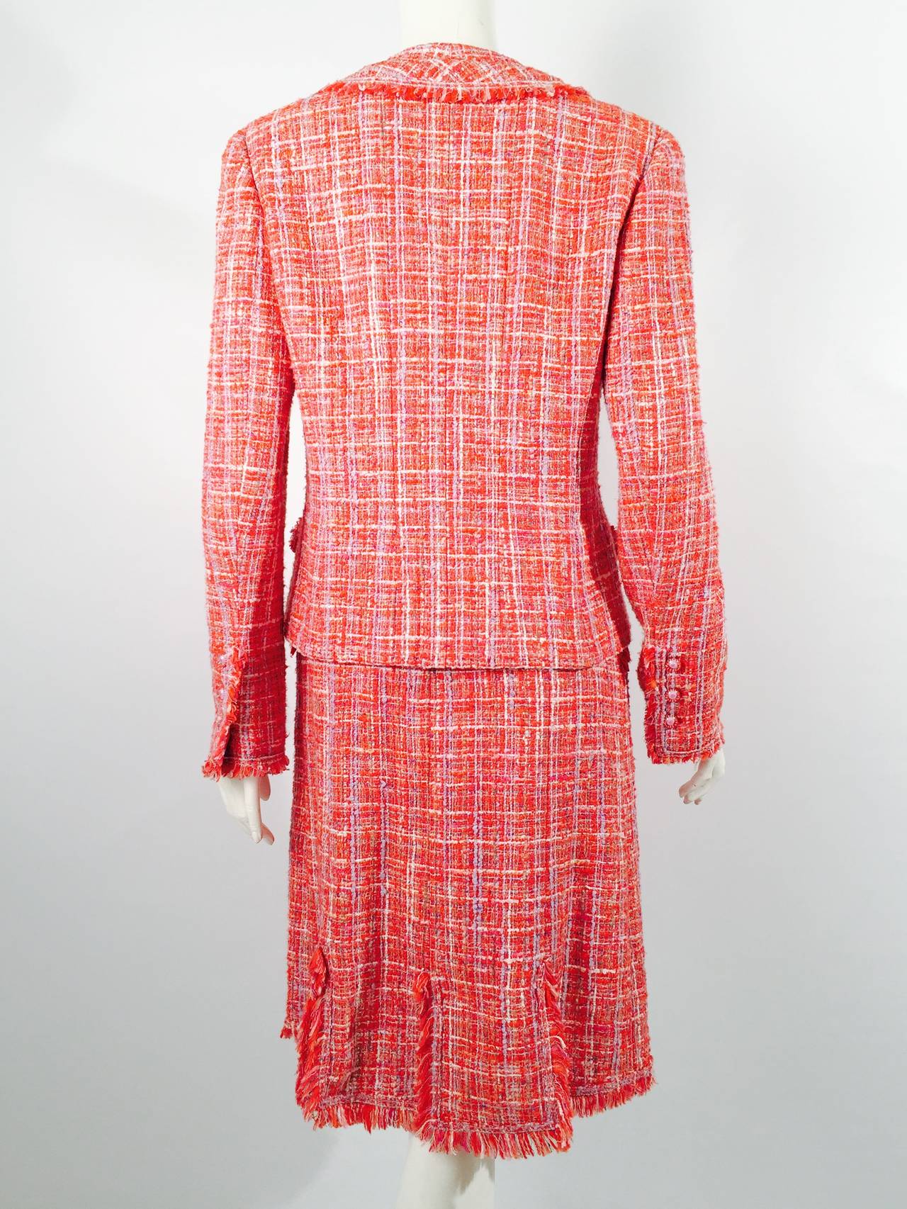 Chanel 2004 Spring Fringe Tweed Skirt Suit In Excellent Condition For Sale In Palm Beach, FL