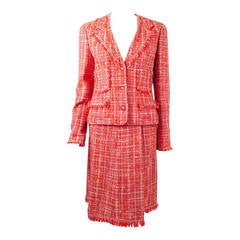 Chanel 2004 Spring Fringe Tweed Skirt Suit