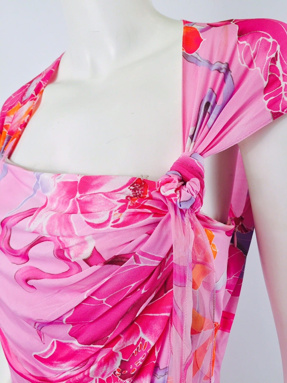 Emanuel Ungaro Pink Floral Bias Cut Wrap Dress For Sale 2