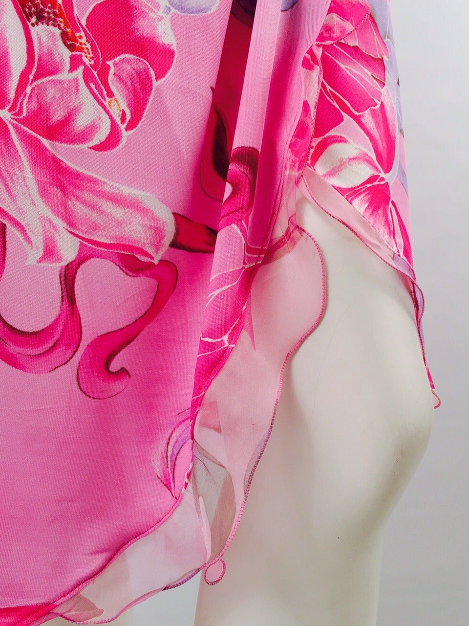 Emanuel Ungaro Pink Floral Bias Cut Wrap Dress For Sale 1