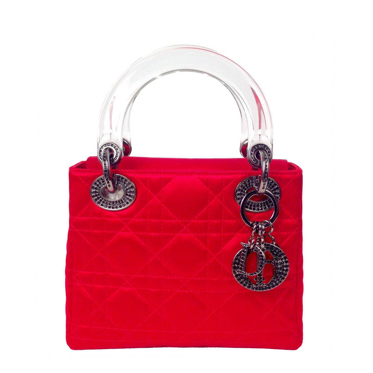 Christior Dior "Lady Dior" Red Satin Evening Handbag For Sale