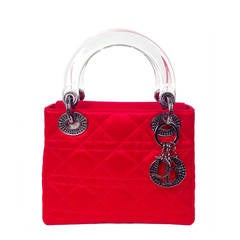 Christior Dior "Lady Dior" Red Satin Evening Handbag