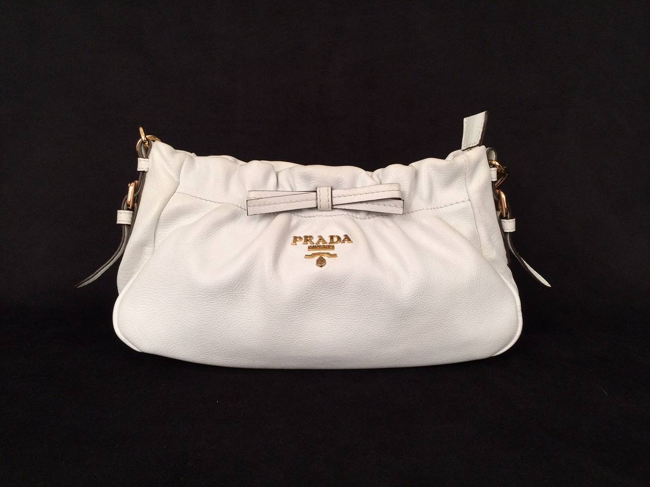 Prada White Satchel Bag with Detachable Shoulder Strap For Sale 2