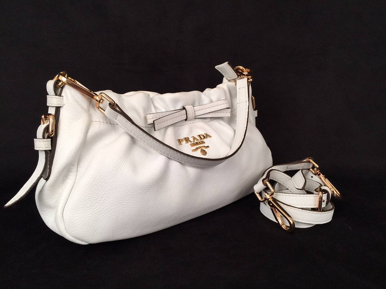 Prada White Satchel Bag with Detachable Shoulder Strap For Sale 3