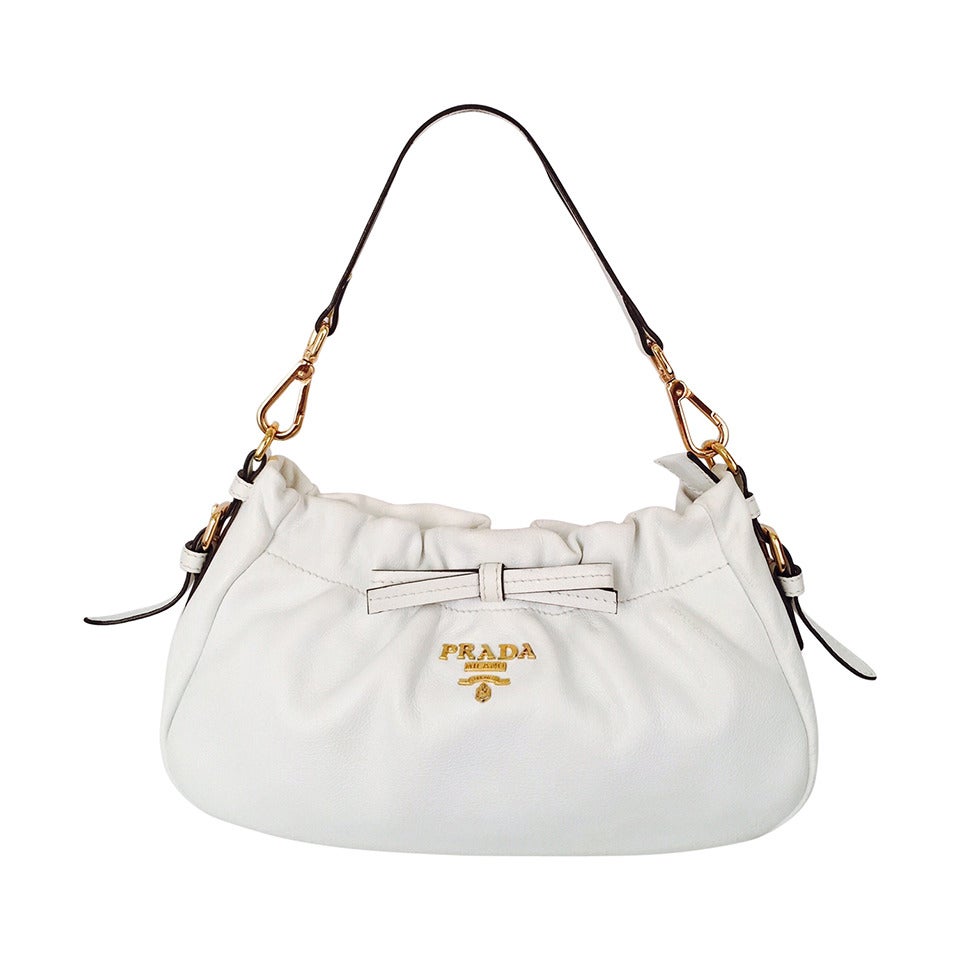 Prada White Satchel Bag with Detachable Shoulder Strap For Sale