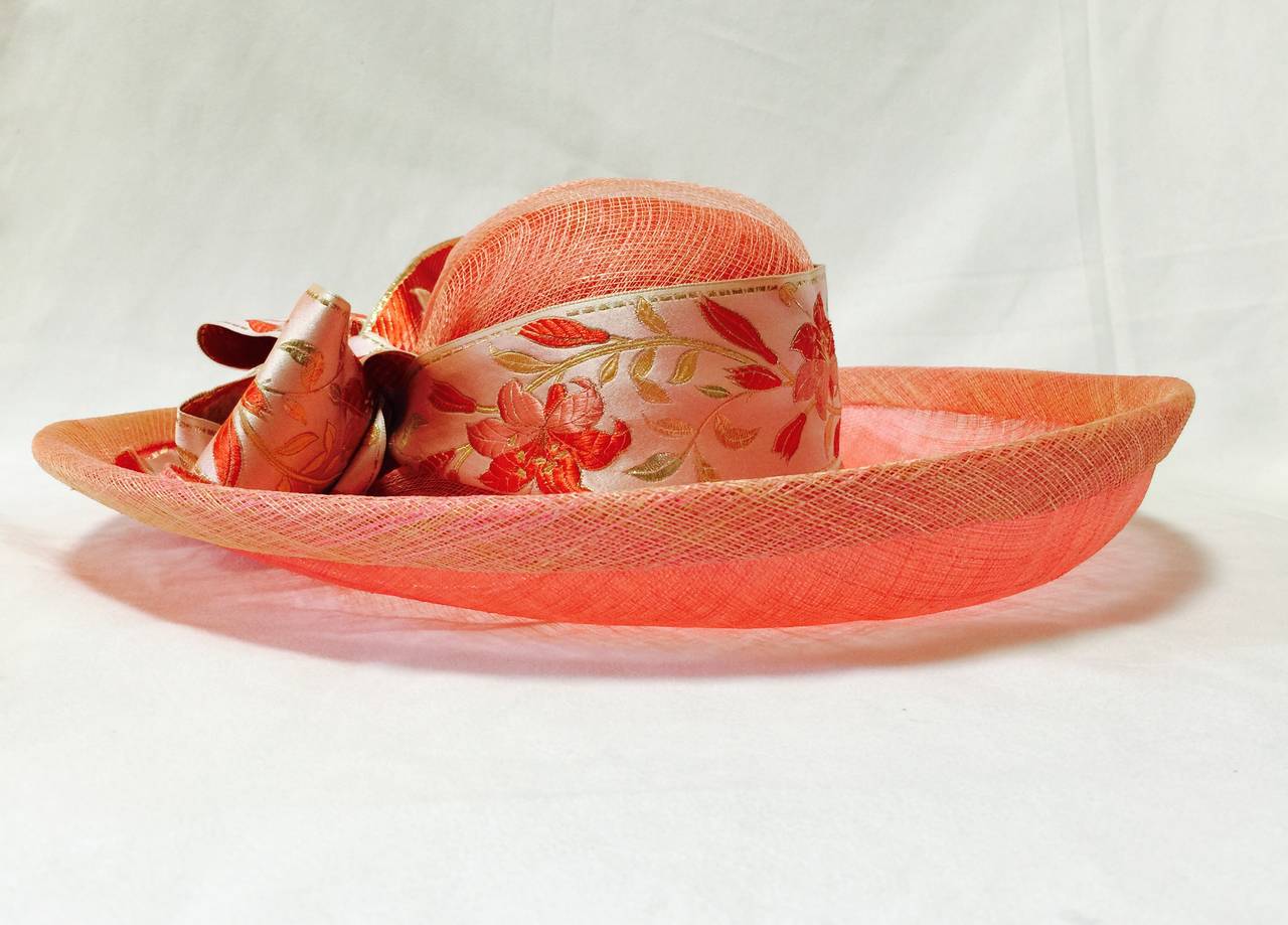 Marzi Natural Straw and Silk Wide Brim Hat In Excellent Condition For Sale In Palm Beach, FL