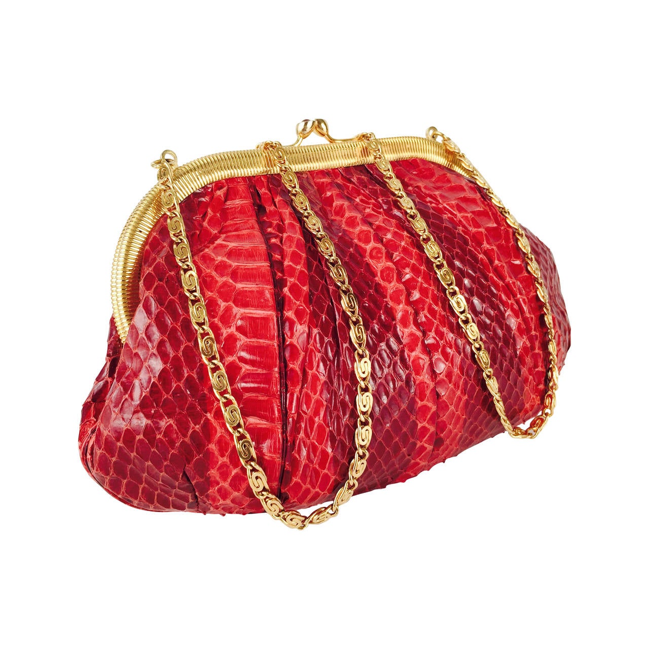 Judith Leiber Burgundy and Berry Snakeskin Evening Bag With Jeweled Clasp For Sale