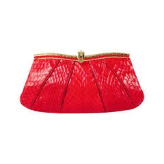 Judith Leiber Red Snakeskin Evening Bag With Jeweled Clasp