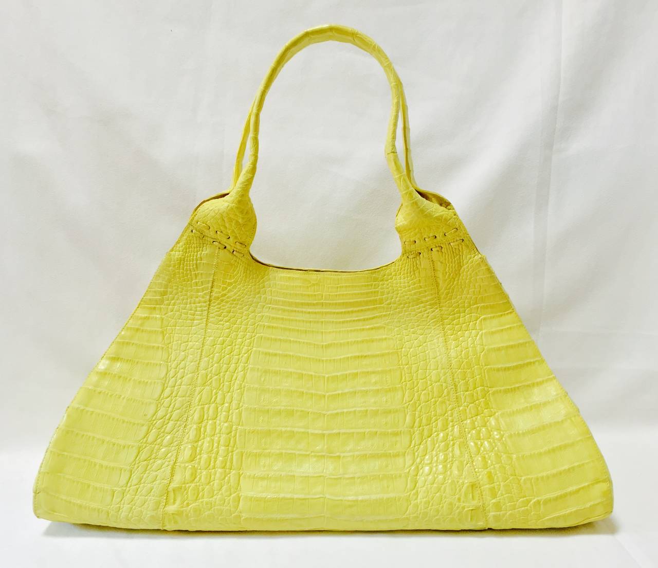 Exquisite Nancy Gonzalez Citrus Yellow Crocodile Shoulder Bag In Excellent Condition For Sale In Palm Beach, FL
