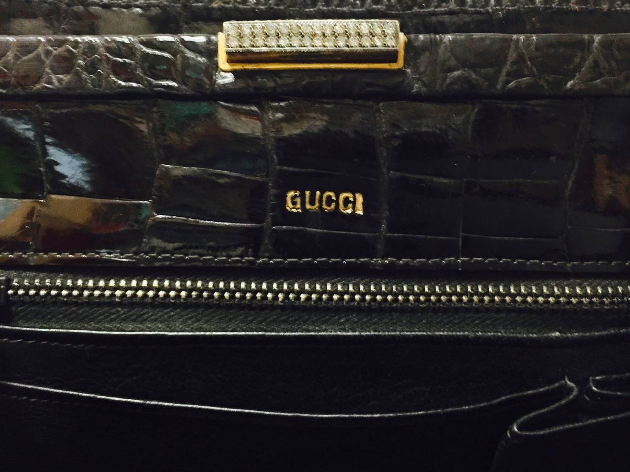 Women's Luxurious 1950s Vintage Gucci Alligator Satchel With Crystals