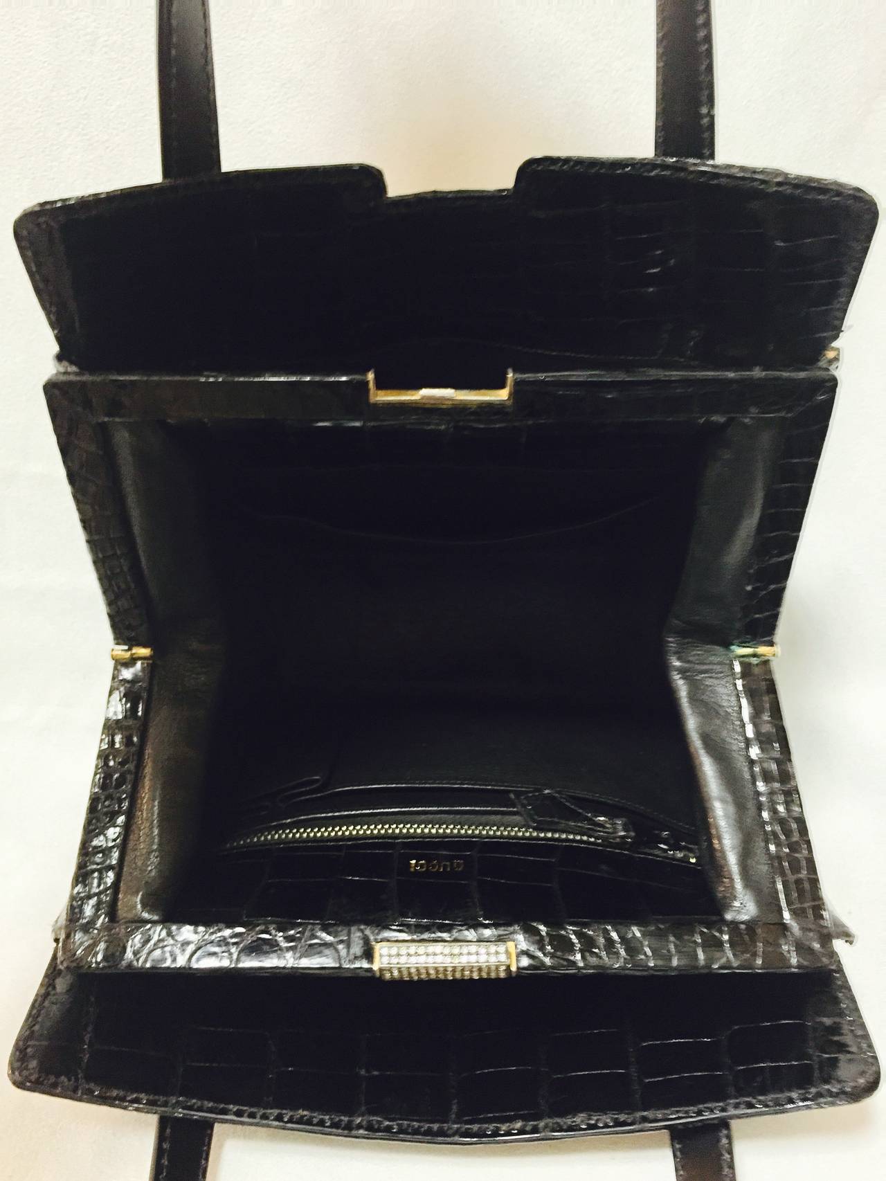 Luxurious 1950s Vintage Gucci Alligator Satchel With Crystals In Excellent Condition In Palm Beach, FL