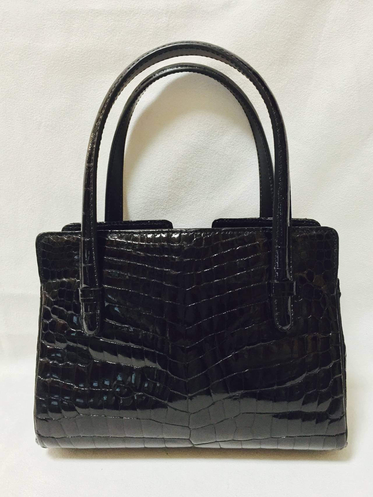 Luxurious 1950s Vintage Gucci Alligator Satchel With Crystals