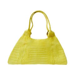 Exquisite Nancy Gonzalez Citrus Yellow Crocodile Shoulder Bag