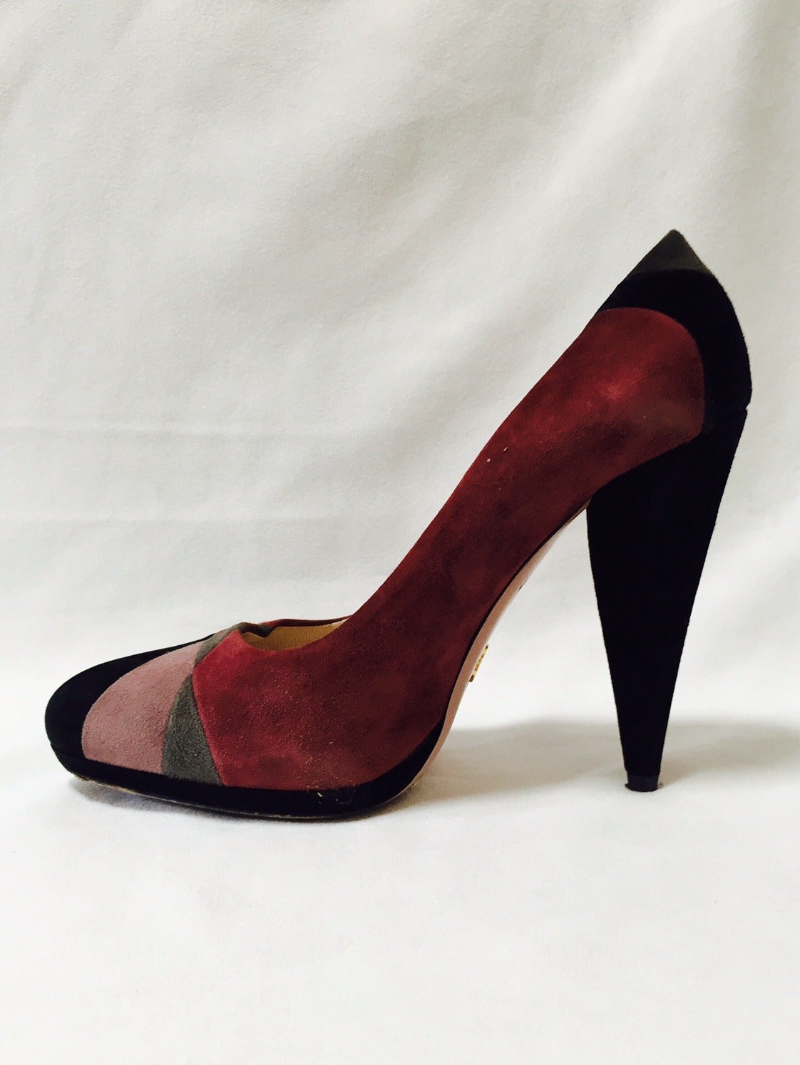 Black Prada Multicolor Suede Pumps For Sale