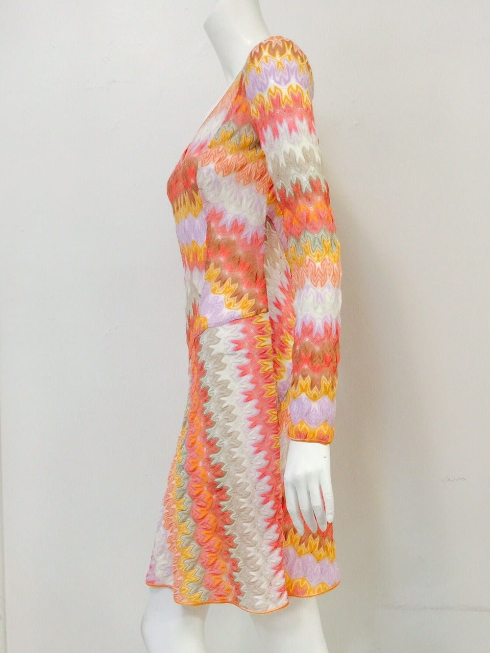 Women's Amazing Missoni Multicolor Long Sleeve Bias Cut Knit Dress