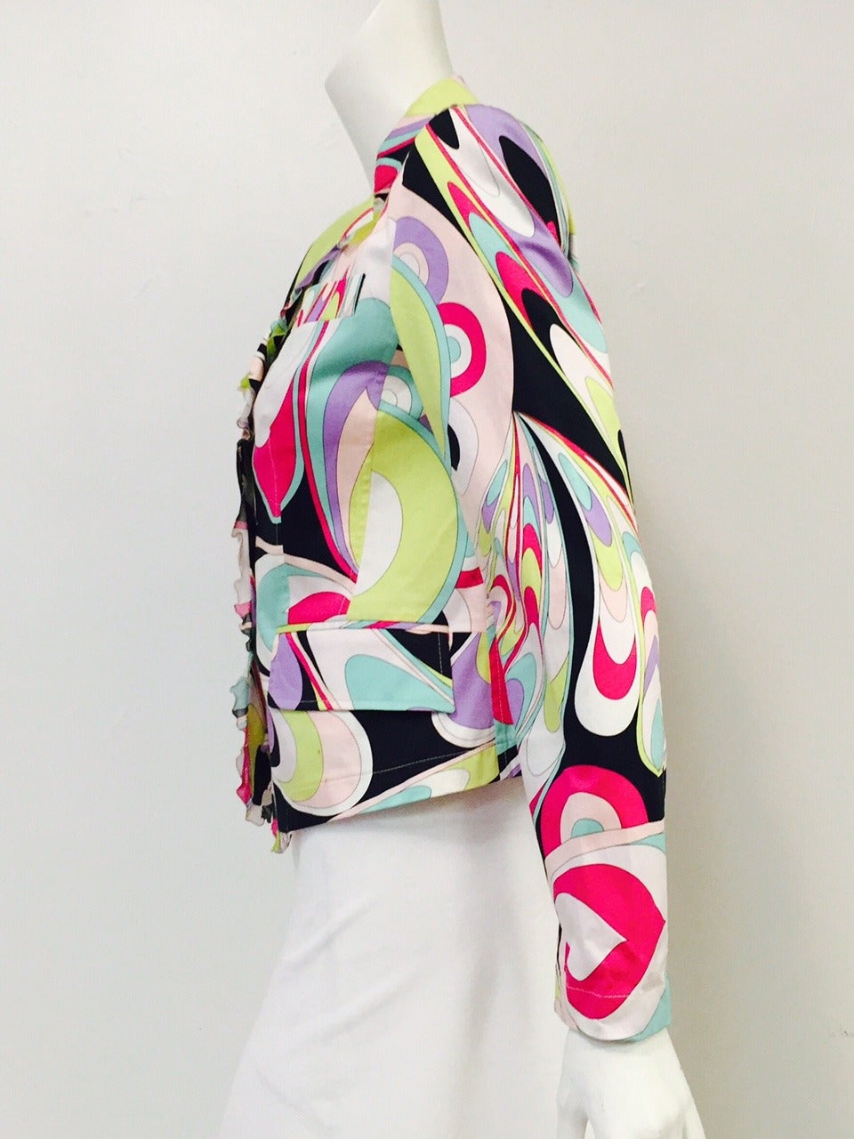 Women's Pucci Print Fitted Cotton Jacket With Lettuce Trim For Sale