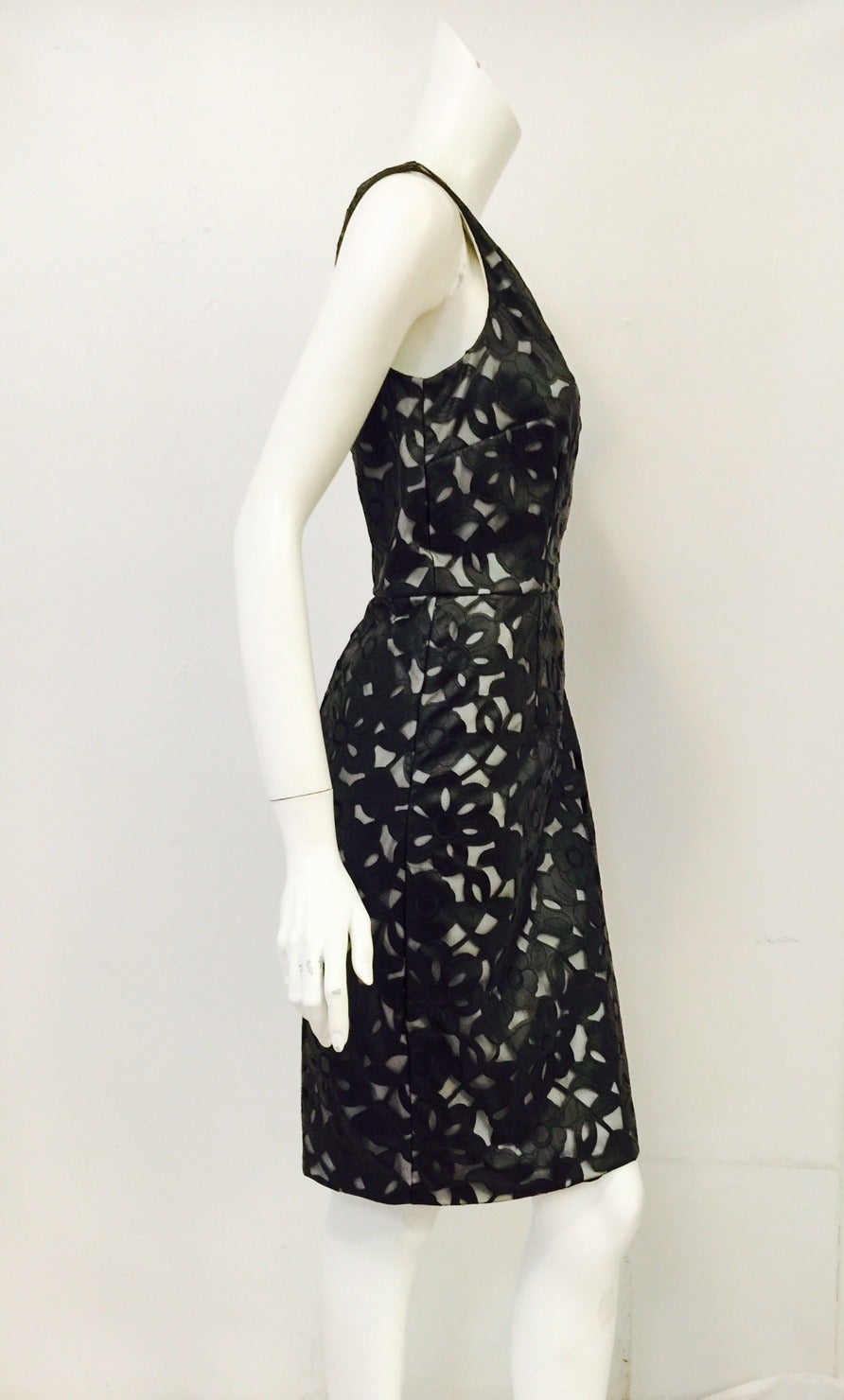 Blooming Calvin Klein Pleather Cutout Sleeveless Sheath Dress In Excellent Condition In Palm Beach, FL