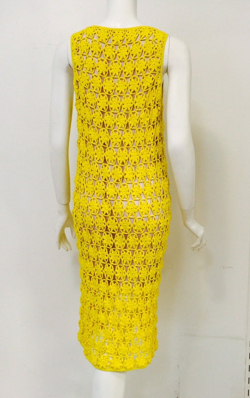Yellow Fabulous Diane von Furstenberg Crochet Sleeveless Sheath