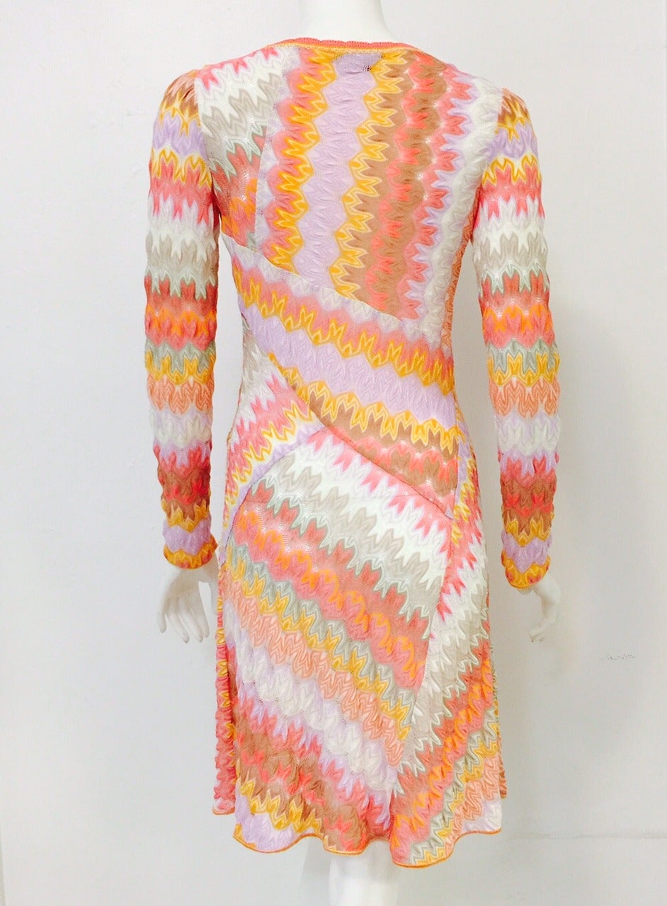 Amazing Missoni Multicolor Long Sleeve Bias Cut Knit Dress In Excellent Condition In Palm Beach, FL