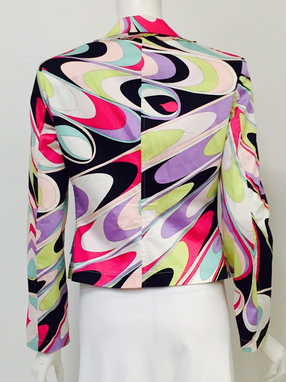 Beige Pucci Print Fitted Cotton Jacket With Lettuce Trim For Sale