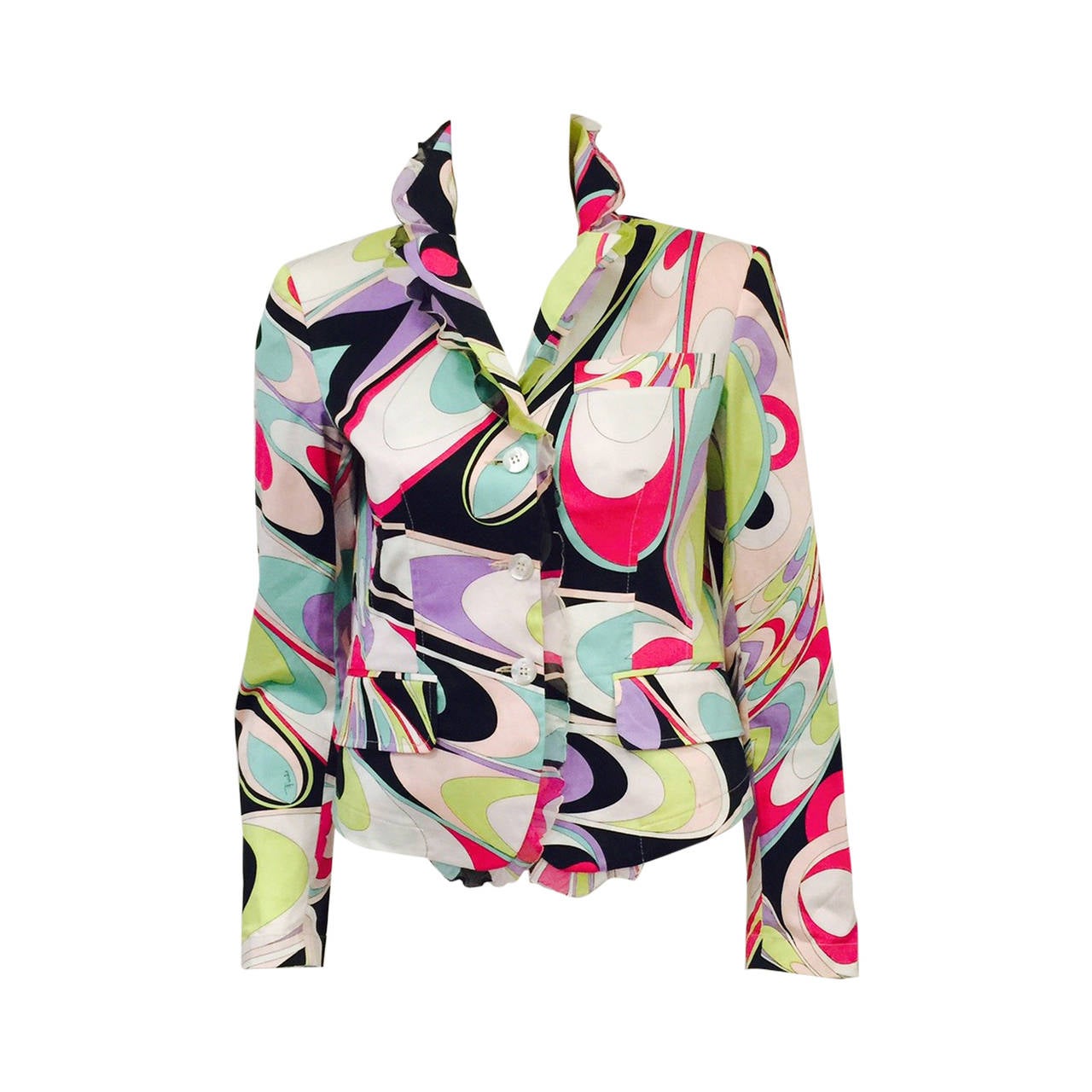 Pucci Print Fitted Cotton Jacket With Lettuce Trim For Sale