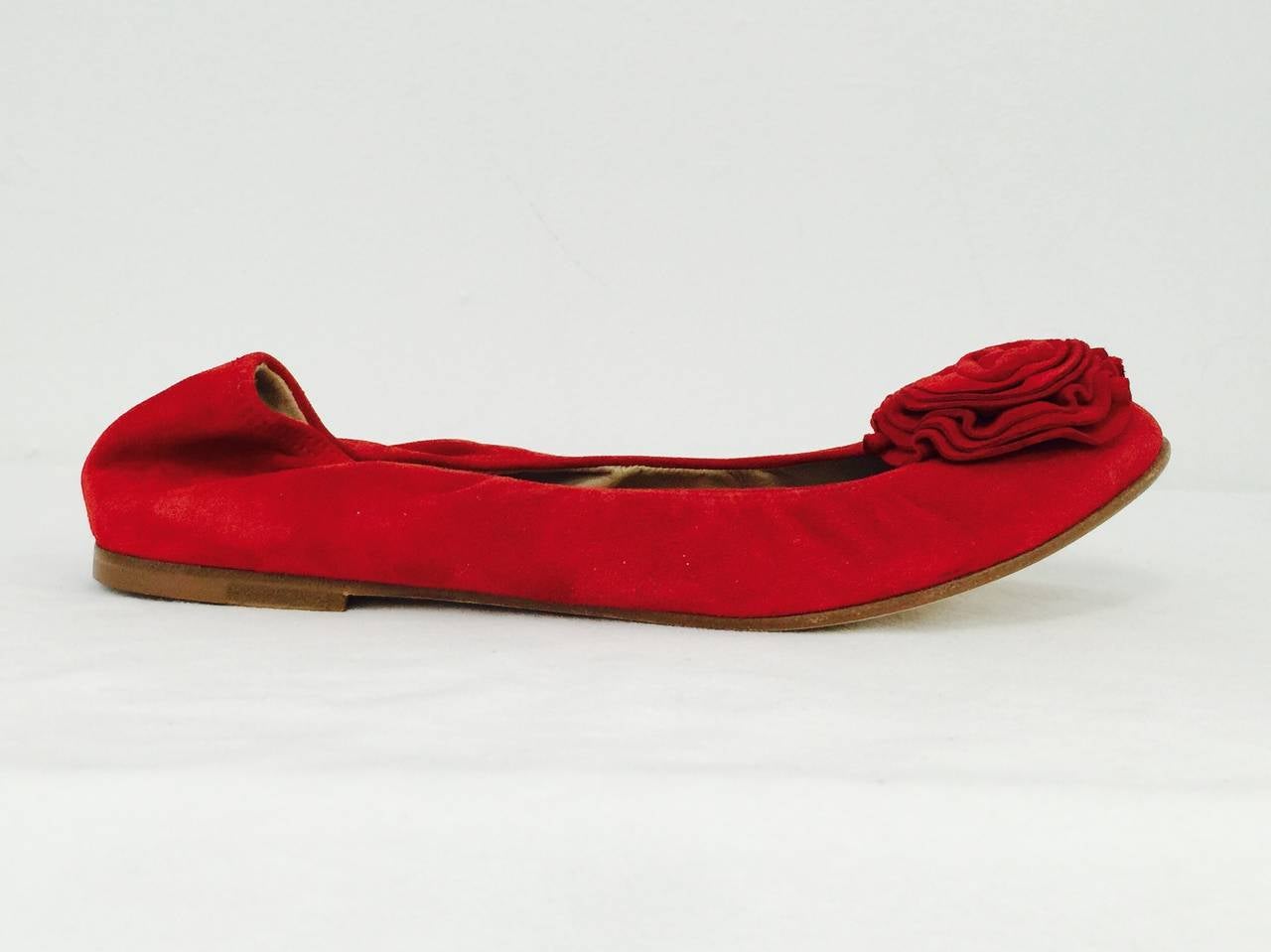 Women's New Valentino Garavani Red Suede Ballerina Flats For Sale